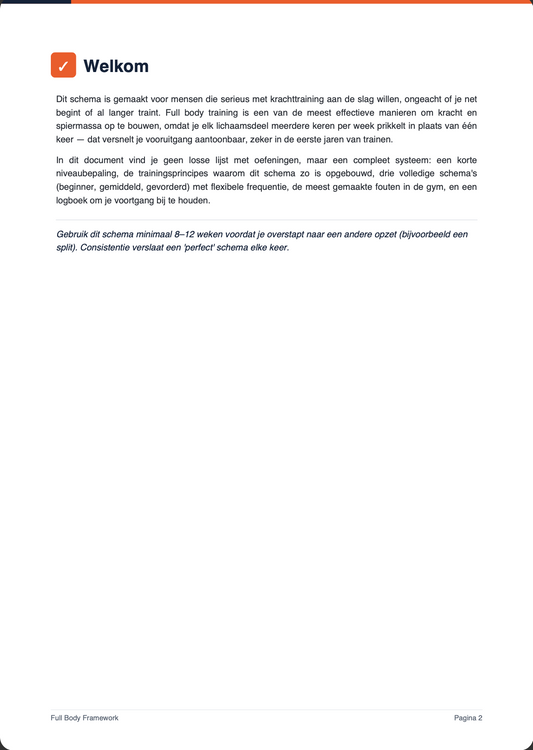 Full Body Framework — Compleet Trainingsschema voor Elk Niveau (NL)